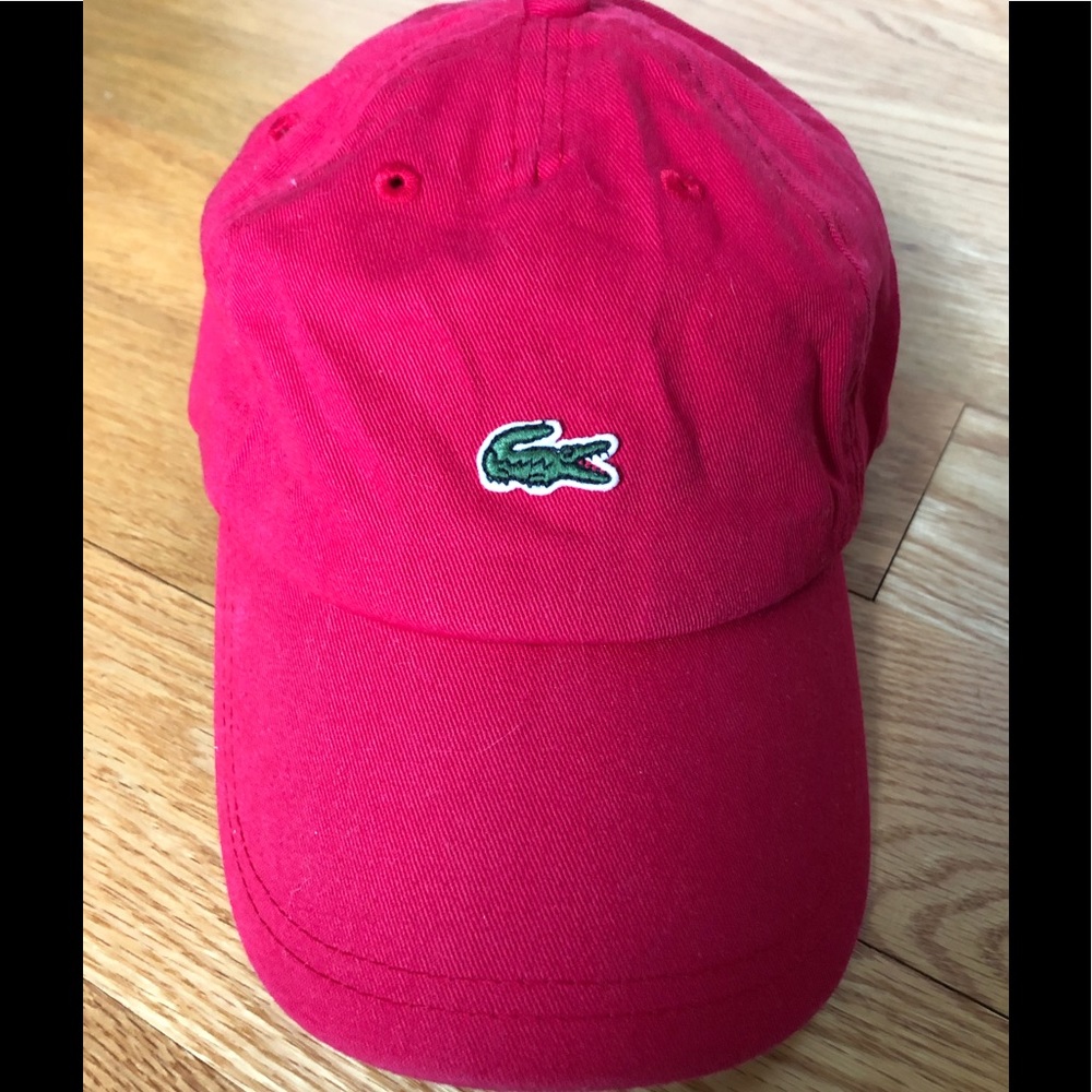 Lacoste Red Cotton Baseball Cap with Green Crocodile Logo